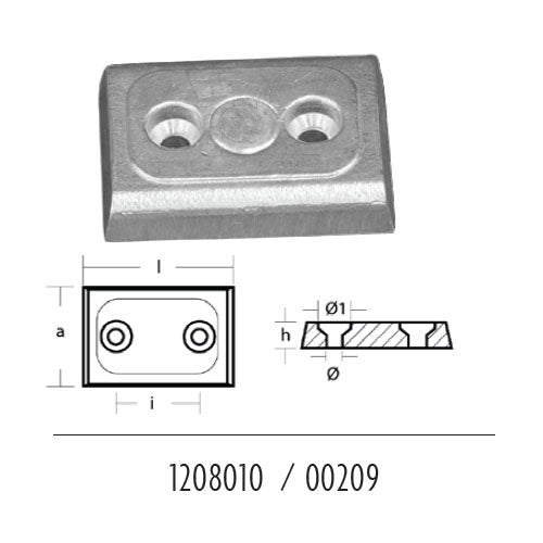 Anodo per Flaps Boston Whaler 70x50, per poppa barca, in zinco